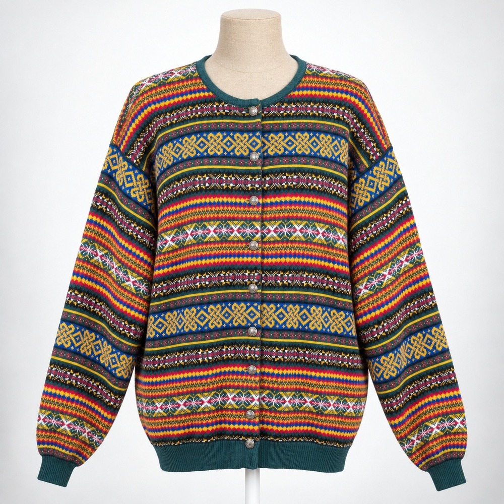 Vintage 90s GAP Fair Isle Button Cardigan Size L Multicolor Festive Cottagecore